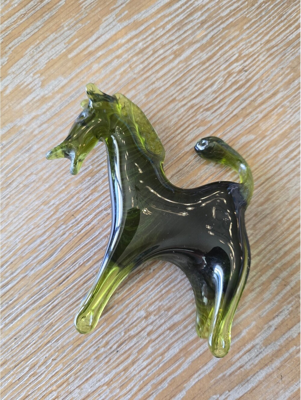 Vintage Green and Black Glass Horse Figurine (A4)